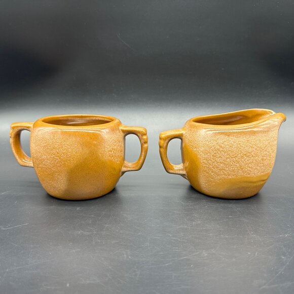 Vintage Frankoma Plainsman Creamer Sugar Bowl Set Brown Retro Dining Serving - Picture 4 of 10